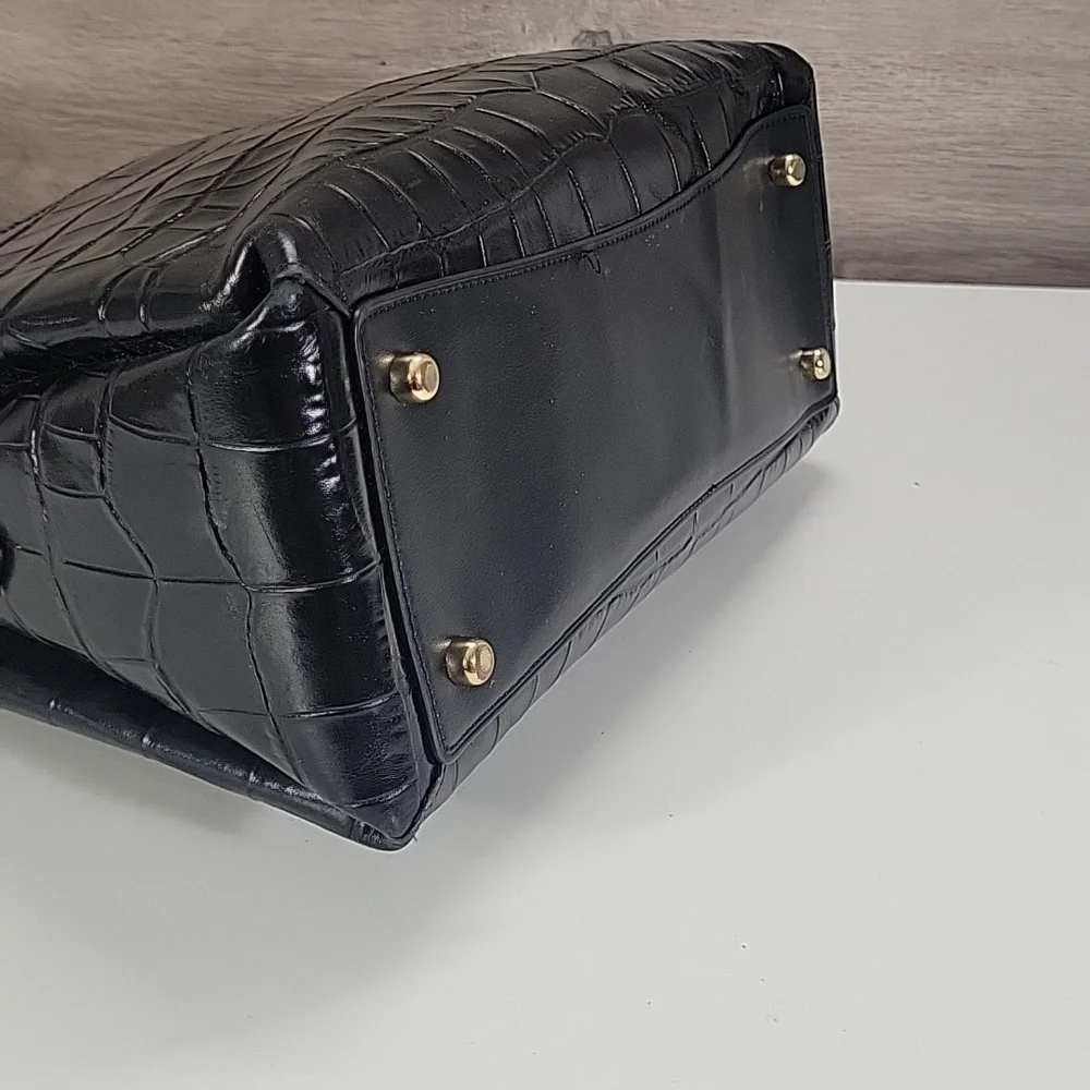 Coach Lille Carryall Black Croc-Embossed Leather Satchel Crossbody Bag CC841